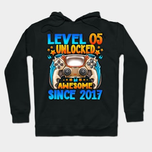 Level 5 Unlocked Awesome Since 2017 5Th Birthday Gaming Hoodie